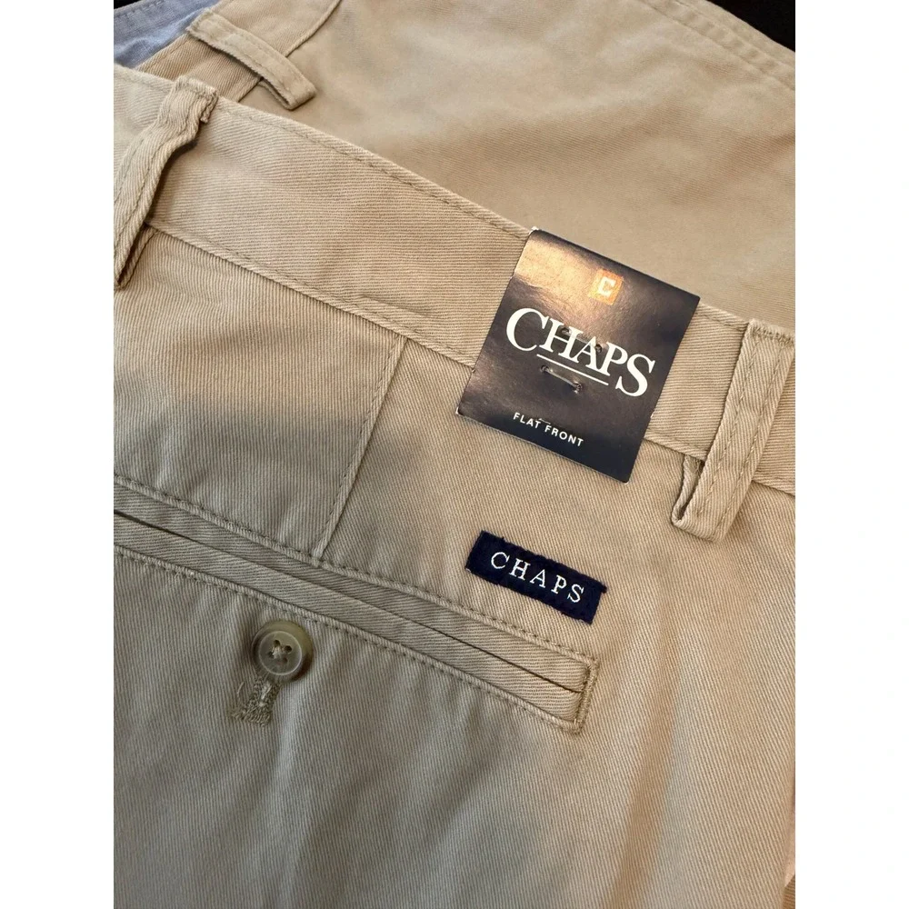 Chaps Mens Tan Khaki Flat Front Cotton Twill Casual Shorts Size 38 NWT